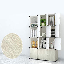 AufuN Armadio in plastica, sistema di scaffalatura fai da te con 12 cubi con ante, legno con venature