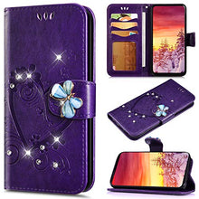 Saceebe Compatibile con Huawei Honor 8 Custodia pelle Cover a libro Portafoglio Flip Case [Custodia in pelle goffrata Love con cordino] Farfalla diamante 360 Grado Anteriore e posteriore Cover,viola