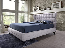 Abella - Letto imbottito in tessuto beige chiaro, 180 x 200 cm, con testiera imbottita e supporto per materasso in legno, facile da montare