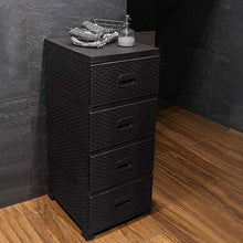 ADGO Armadio con 4 cassetti, in rattan, per camera da letto, armadio, in plastica, 38 x 45 x 90 cm, colore: nero
