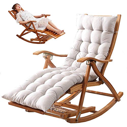 DGHJK Sedia Relax per Esterni Zero Gravity Sedia Pieghevole reclinabile da Giardino Sedia da Giardino Sedia a Dondolo in bambù con Comodi Cuscini Carico Massimo 200 kg