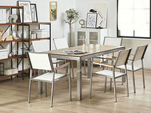 Beliani Set da Giardino Tavolo Simil Legno 6 Sedie Tessuto Bianco 180 x 90 cm GROSSETO