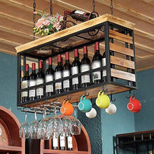 Portabottiglie per vino rosso, portabottiglie in legno sospese a soffitto Portabottiglie Portabottiglie per vino Cucina per riporre i calici (Dimensioni: 100 * 30 * 55 cm) Portabottiglie per bevande