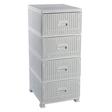 ADGO Armadio con 4 cassetti, in rattan, per camera da letto, armadio, in plastica, 38 x 45 x 90 cm, colore: bianco