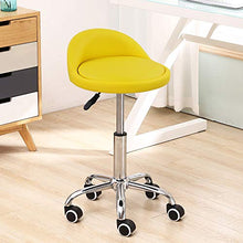 KKTONER Sgabello Rotondo in Pelle PU con Schienale Regolabile Regolabile in Altezza Sedia da Lavoro Girevole con Ruote Spa (Giallo)