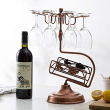 JCSW Scaffale per Vino in Metallo con Supporto per Bottiglie di Vino Singolo con 6 Bicchieri per Vino, Stabile e Resistente, Resistente alla ruggine, Bronzo, H 16 Pollici