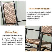 Sedie a Dondolo da Giardino Nero Terrazza Portico Sedia A Dondolo Oversize, Giardino Rocker Sedia A Sdraio Per Adulti, Con Braccioli Allargabili (68 Cm) E Schienale In Rattan, Caricare 170 Kg Interno