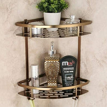 LiuliuBull W Scaffali da Bagno a 2 Livelli Materiale in Ottone Antico con Accappatoio Gancio Bagno Basket Basket Bagno da Parete Mensola angolare
