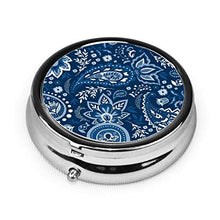 Blue Soma Paisley - Contenitore rotondo per pillole a 3 scomparti, in metallo, per medicina e vitamina