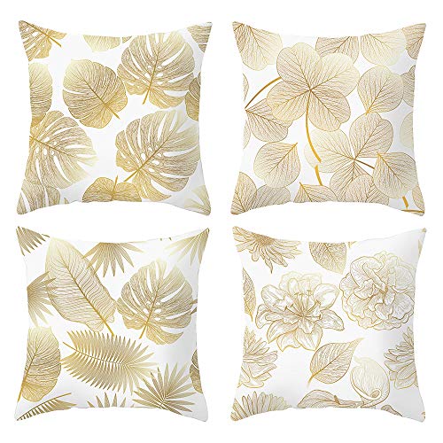 ARNTY Federa per Cuscino 45x45cm, Federa Copri Cuscino Decorativo Caso Stampa Floreale Divano Letto Home Bed(Foglie d'oro02, Velluto)