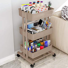 Carrello di stoccaggio Carrello multifunzione in plastica a 3 strati, con capacità fino a 220 libbre, carrello di stoccaggio per vasca per impieghi gravosi con cremagliera di approfondimento, marrone
