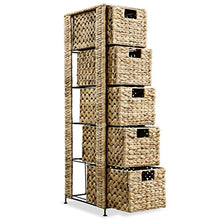 Tidyard Armadietto Portaoggetti con 5 Cesti in Giacinto d'Acqua e Telaio in Metallo 25,5 x 37 x 100 cm Marrone