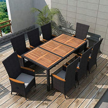 SKM Set da Pranzo da Giardino 9 pz in Polyrattan e Acacia Nero (86.5kg) Nero-8014
