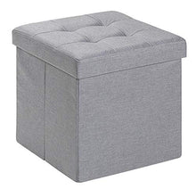 D&D Quality Pouf portaoggetti pieghevole, seduta imbottita, 38 x 38 x 38 cm, esterno rivestito in stile lino, scatola portaoggetti quadrata (grigio chiaro)