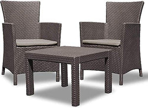 Allibert Rosario Balcony, Set di mobili da giardino, da 2 poltrone e 1 tavolino in plastica, simil-vimini, cuscini, colore antracite (P P Antracite)