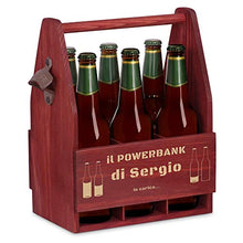 Murrano Portabottiglie per Birra in legno - incisione personalizzata - 6 bottiglie standard - regalo San Valentino - Perfetto per ogni uomo amante della Birra - POWERBANK