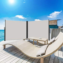 Aufun Doppia Tende da Sole paravento Laterale Retrattile 180 x 600 cm in Poliestere Tende da Sole Laterale Estensibile per Balcone Terrazza Giardino Campeggio, Grigio
