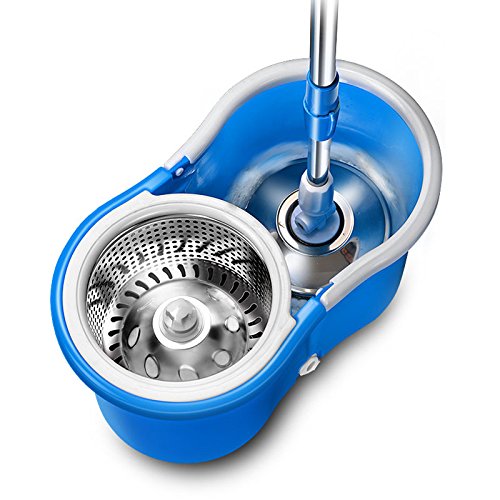 SSAYY Mop 360 Mop Rotanti Pulizia del Pavimento della Cucina Centrifuga Portatile A Doppio Comando in Acciaio Inox Testata in Tessuto Microfibra con Secchio