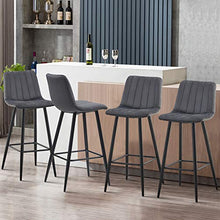 TUKAILAI - Set di 2 sgabelli da bar con schienale rivestito in velluto e poggiapiedi in metallo e base per bar, cucina alta e casa, colore: grigio