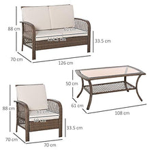 Set Salotto da Giardino Divano 2 Poltrone e Tavolino in Rattan Marrone