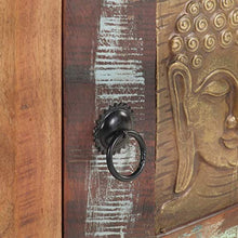 Tidyard Comodino Decorato con Buddha 40x30x50 cm in Legno di Recupero,per Soggioro, Camera da Letto, Industriale,Comodino Camera da Letto