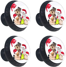 Xmas Crew Gatto Cane Uccello Mouse E Coniglio Coniglio Con Cappelli Di Babbo Natale Pomelli per Porta Set di 4 Pomelli per Mobili Manopole per Cassetti Cucina Armadio Vetro