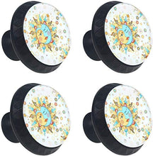 Stilizzato sole indiano luna giallo blu Pomelli per Porta Set di 4 Pomelli per Mobili Manopole per Cassetti Cucina Armadio Vetro