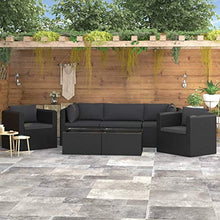Tidyard Set 7 pz Divani da Giardino con Cuscini in Polyrattan Nero,Divano Modulare,Divano in Rattan,Divano da Salotto,Divani da Salotto
