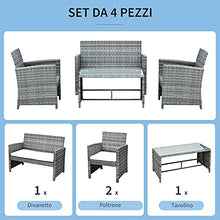Outsunny Set Mobili 4 Pezzi Divanetto 2 Poltrone Tavolino da Giardino Metallo, Rattan 108.5 x 61.5 x76.5 cm