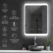 HOKO® Specchio LED per bagno, anti-appannamento riscaldamento e orologio digitale, 50 x 70cm, energetica A+, HK034A