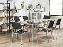 Beliani Set da Giardino Tavolo Simil Cemento 6 Sedie Tessuto Nero 180 x 90 cm GROSSETO