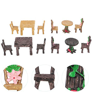 YARNOW 4 Set Mobili da Giardino Fata Set Tavolo E Sedie in Miniatura Villaggio Fiabesco Resina Micro Ornamenti Paesaggio per La Casa delle Bambole Regalo di Compleanno