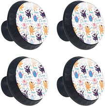 Orso di pollo variopinto Cat Chicken Hula Hoops Words Pattern variopinto di scarabocchio Pomelli per Porta Set di 4 Pomelli per Mobili Manopole per Cassetti Cucina Armadio Vetro