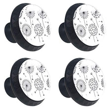 Set di 4 pezzi di ferramenta con maniglia rotonda per armadio da cucina, credenza, cassettiera, cassettiera, credenza, bagno, armadio disegnato a mano, semplice dente di leone bianco e nero