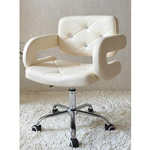 Sedia da scrivania regolabile per computer, sedia da ufficio girevole in pelle PU, per la casa, con braccioli e schienale da bar, colore: beige-bianco