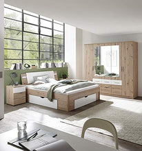 AVANTI TRENDSTORE-Floriana-Struttura Letto Matrimoniale con 2 comodini e cassettoni integrati. Quercia Artisan/Bianco per camere da Letto. Dimensioni Lap 183x47x217,5 cm (Armadio)