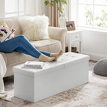 SONGMICS Pouf Contenitore, Cassapanca Contenitore da 120 Litri con Coperchio Ribaltabile, con Sedile Imbottito e Supporto in Metallo, Pieghevole, 110 x 38 x 38 cm, Bianco LSF75WT