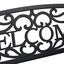 Relaxdays Panca da Giardino Welcome, a 2 Posti, Resistente alle Intemperie, Rivestimento Antiruggine, 87x127x61 cm, Nero