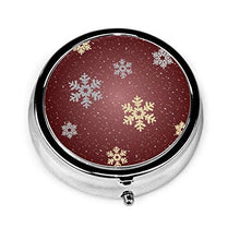 Contenitore rotondo per pillole in metallo, con fiocchi di neve, color oro, argento, con 3 scomparti, per medicina e vitamine, per viaggi all'aperto