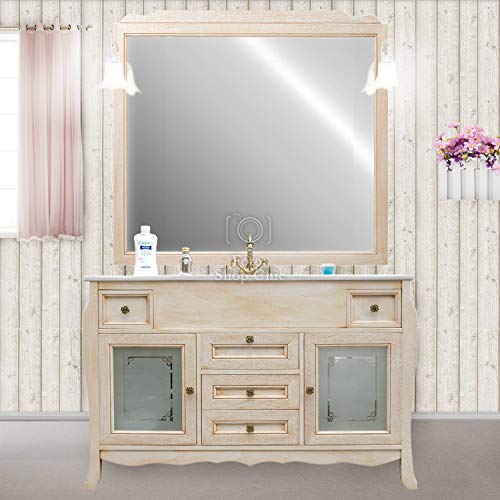 Shop Chic Mobile bagno avorio decapè con lavabo slim 123 cm e specchiera