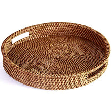 QULONG Vassoio in Rattan con Manico - Vassoio in Vimini Multiuso Intrecciato a Mano con Fibra di Rattan Resistente