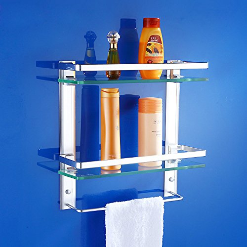 MBYW Portasciugamani Moderno Minimalista Portasciugamani Elegante per Il Bagno di Moda Bagno Bagno ripiano in Vetro temperato Doppio palo con portasciugamani  Adatto per Bagno,Cucina, Ufficio