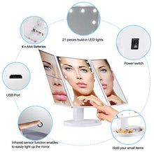 XXYWJF Specchio da trucco con luci, specchio cosmetico a 21 LED, ingrandimento 2x 3x, controllo touch, doppio alimentatore, portatile, rotazione libera
