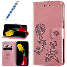 Robinsoni Cover Compatibile con Samsung Galaxy J8 2018 Case Scintillare Glitters Lucido Portafoglio Libro Custodia Rosa Stampato Pelle PU Libretto Cover Foglio Flip Magnetica Fiore Caso, Oro Rosa