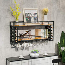 FMOGE Portabottiglie da Vino in Legno | Portabottiglie da Appendere in Metallo Nero | Portabottiglie da Vino Sospeso Cube | Mensole Galleggianti in Legno Mensola A Muro Home Decor