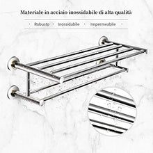 DREAMADE Portasciugamani in Acciaio Inossidabile da Bagno Mensola Portasciugamani da Parete 60x22,5x16cm