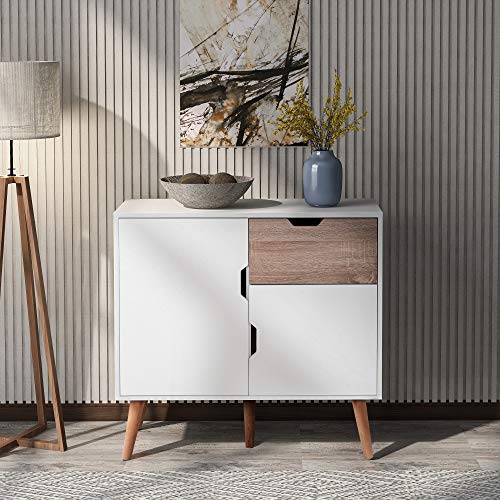 ATNR Credenza con 1 cassetto e 2 ante, stile nordico, comodino da notte per camera da letto, soggiorno, 2 ante