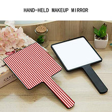 Specchio a mano, rosso e bianco marittimo verticale strisce & Match quadrato palmare specchio con maniglia per trucco casa salone viaggio uso 9 cm L x 16 cm L