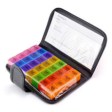 XUBX Portapillole settimanale, Pill Organizer, Pillole Box Organizzatore Pillole, 7 Giorni 28 scomparti, Portafoglio di Pillole Dispenser portatile Pillole Stoccaggio con PU custodia Reminder