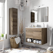 Bagno Italia Mobile Bagno cm 80 Rovere venato con lavandino Specchio colonna inclusa arredo moderno sospeso